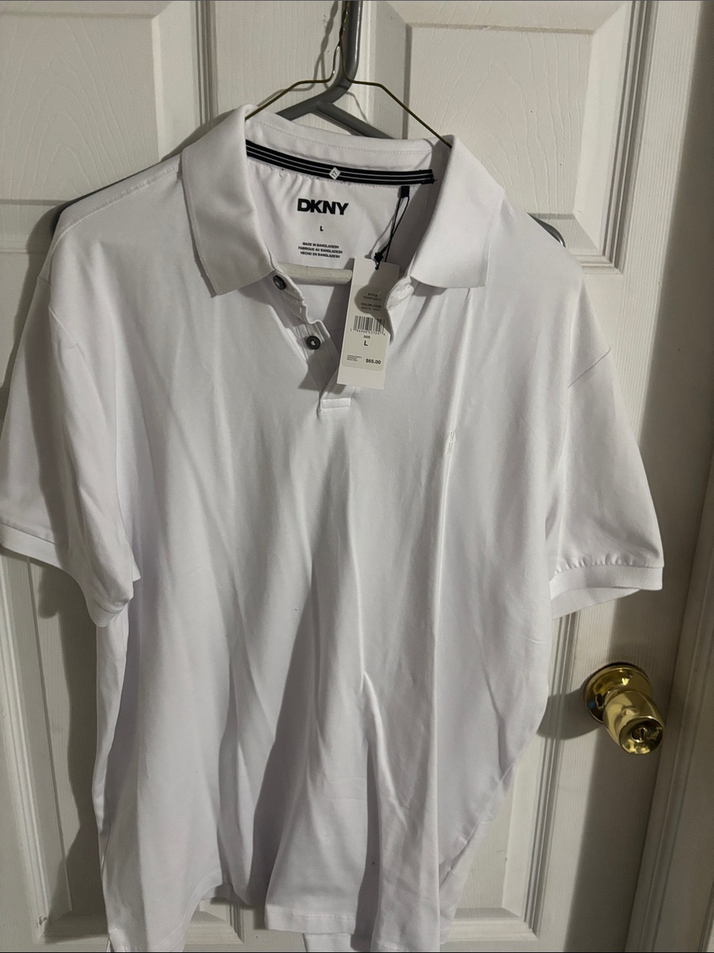 DKNY Men's White Polo with Subtle Collar Trim